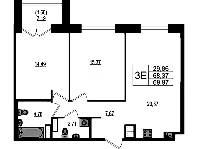 2-комнатная квартира 69.97 м², 4/4 эт., ЖК «Ranta Residence»
